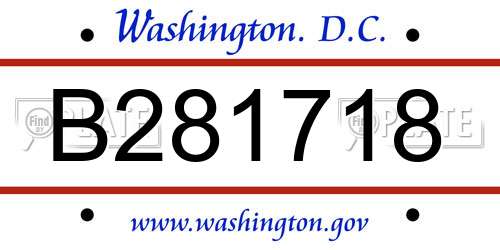 B281718 District Of Columbia License Plate