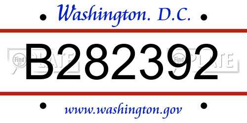 B282392 District Of Columbia License Plate
