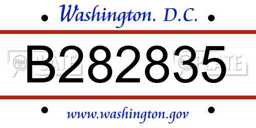 B282835 District Of Columbia License Plate