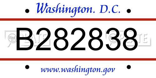 B282838 District Of Columbia License Plate