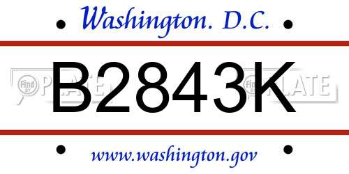 B2843K District Of Columbia License Plate