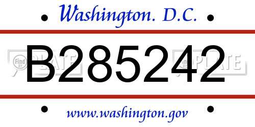 B285242 District Of Columbia License Plate