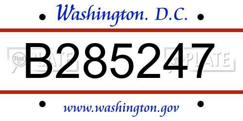 B285247 District Of Columbia License Plate
