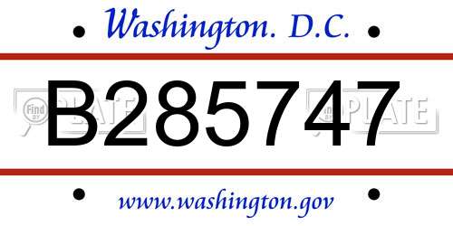 B285747 District Of Columbia License Plate