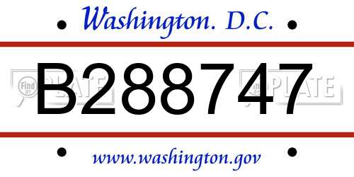 B288747 District Of Columbia License Plate