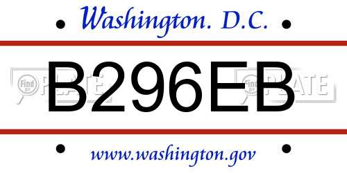 B296EB District Of Columbia License Plate