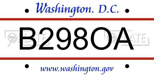 B298OA District Of Columbia License Plate