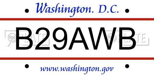 B29AWB District Of Columbia License Plate