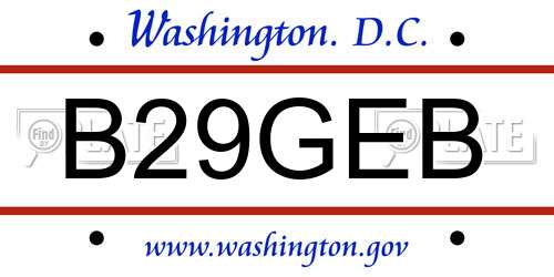 B29GEB District Of Columbia License Plate