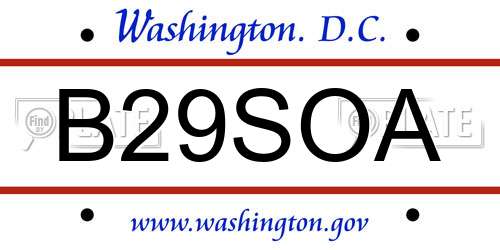 B29SOA District Of Columbia License Plate
