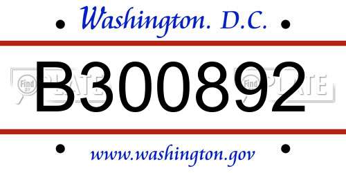 B300892 District Of Columbia License Plate