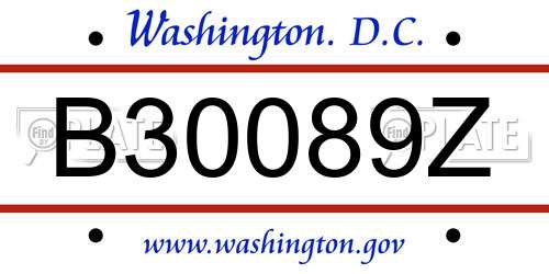 B30089Z District Of Columbia License Plate