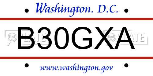 B30GXA District Of Columbia License Plate