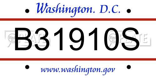B31910S District Of Columbia License Plate