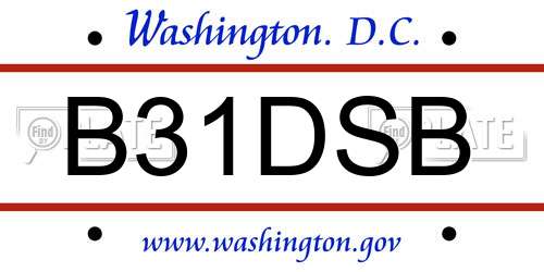 B31DSB District Of Columbia License Plate