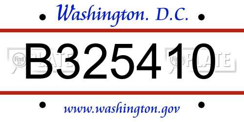 B325410 District Of Columbia License Plate