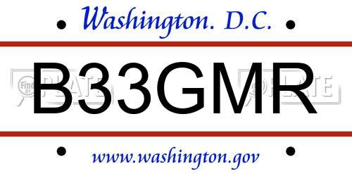B33GMR District Of Columbia License Plate