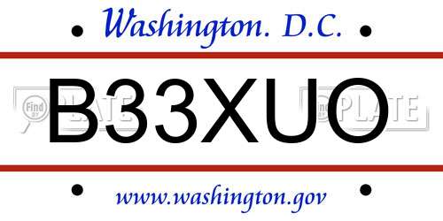 B33XUO District Of Columbia License Plate