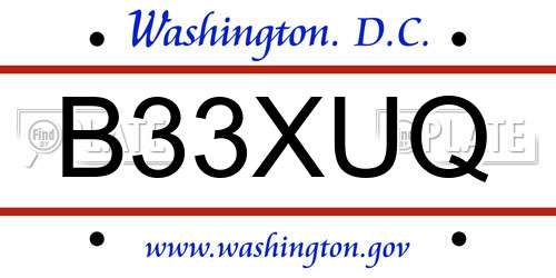 B33XUQ District Of Columbia License Plate
