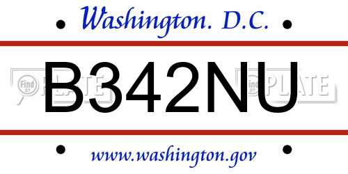 B342NU District Of Columbia License Plate