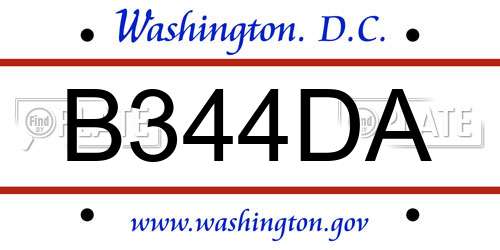 B344DA District Of Columbia License Plate