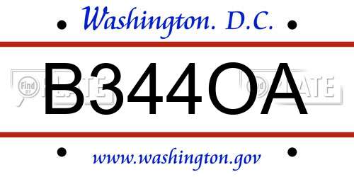 B344OA District Of Columbia License Plate