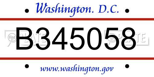 B345058 District Of Columbia License Plate