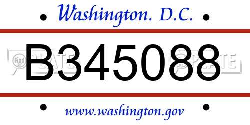 B345088 District Of Columbia License Plate