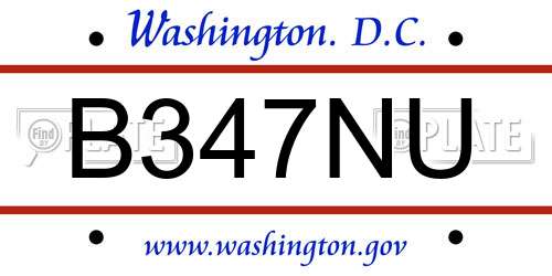 B347NU District Of Columbia License Plate