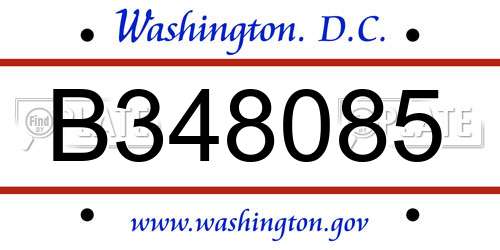 B348085 District Of Columbia License Plate