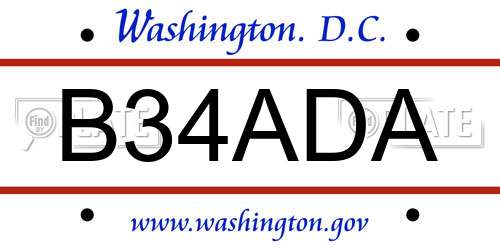 B34ADA District Of Columbia License Plate