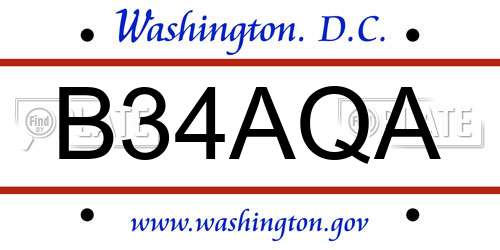 B34AQA District Of Columbia License Plate