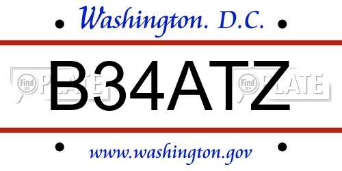 B34ATZ District Of Columbia License Plate