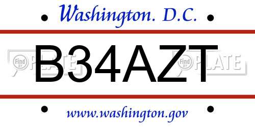 B34AZT District Of Columbia License Plate