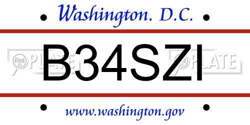 B34SZI District Of Columbia License Plate