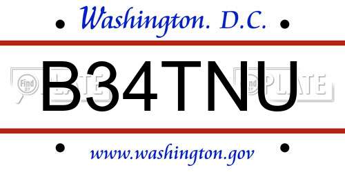 B34TNU District Of Columbia License Plate