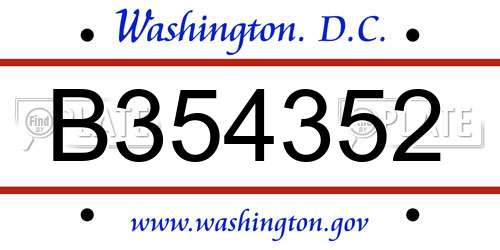 B354352 District Of Columbia License Plate