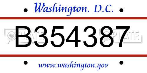B354387 District Of Columbia License Plate