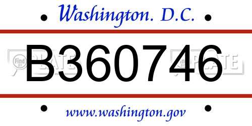B360746 District Of Columbia License Plate