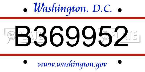 B369952 District Of Columbia License Plate