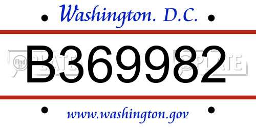 B369982 District Of Columbia License Plate