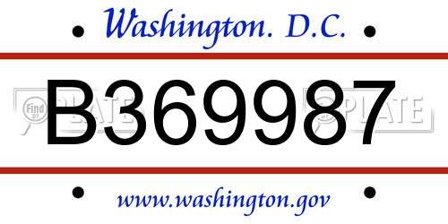 B369987 District Of Columbia License Plate