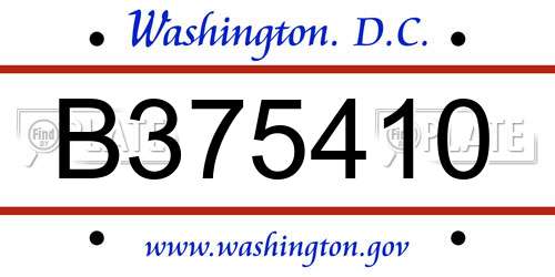 B375410 District Of Columbia License Plate