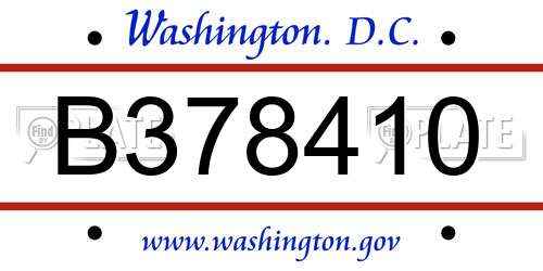 B378410 District Of Columbia License Plate