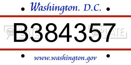 B384357 District Of Columbia License Plate