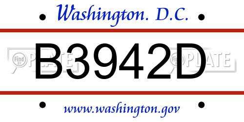B3942D District Of Columbia License Plate