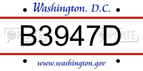 B3947D District Of Columbia License Plate