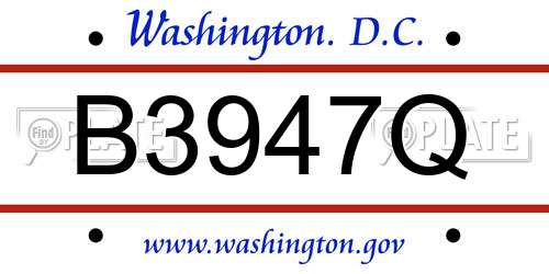 B3947Q District Of Columbia License Plate