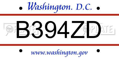 B394ZD District Of Columbia License Plate