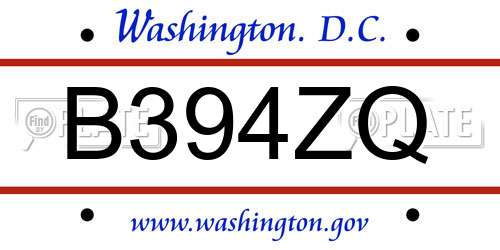 B394ZQ District Of Columbia License Plate